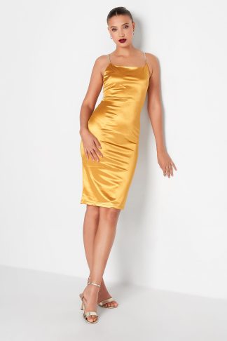 Lts Tall Gold Diamante Strap Satin Mini Slip Dress 12 Lts | Tall Women's Midi Dresses
