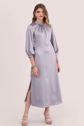 Closet London Lilac Gathered Neck A-Line Midi Dress