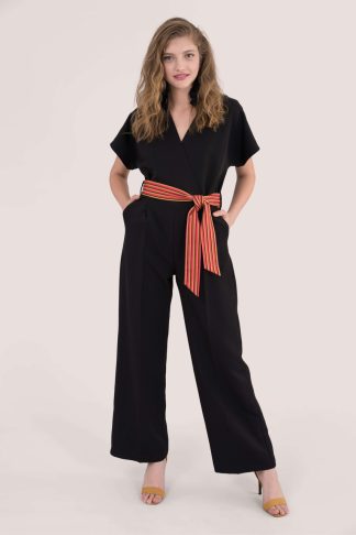 Closet London Black Kimono Wrap Wide Leg Jumpsuit