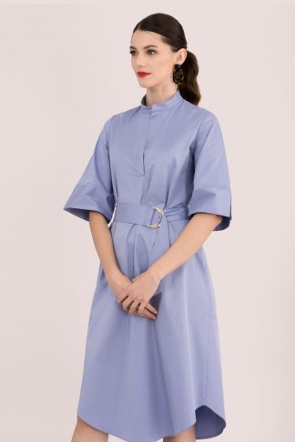Lavender Mandarin Collar Tunic Dress with Belt