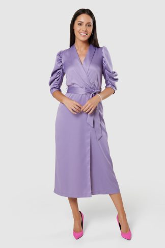 Closet London Purple Tie Waist Wrap Dress