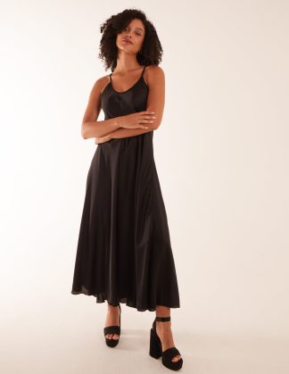 Satin Cami Maxi Dress - ONE / BLACK