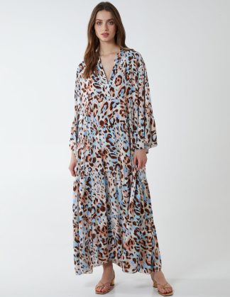 Leopard Tiered Maxi Dress - ONE / BLUE
