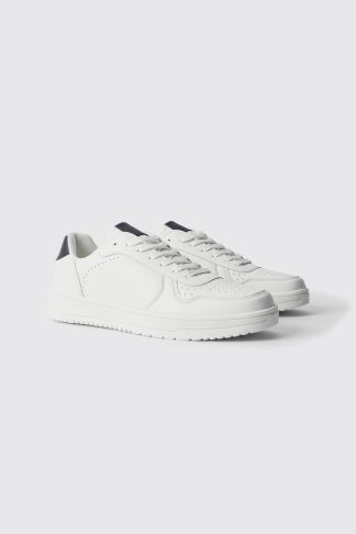 Mens White Perforated Panelled Trainers, White