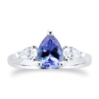 Platinum 0.32cttw Diamond & Tanzanite Pear Cut Engagement Ring - Ring Size L