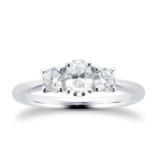 Platinum 0.76cttw Diamond Thee Stone Oval & Brilliant Cut Engagement Ring - Ring Size J