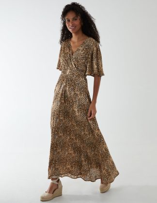 Abstract Maxi Dress With Belt - 8 / BEIGE