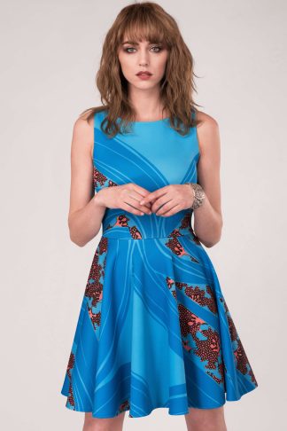Closet London Blue Floral Sleeveless Skater Dress