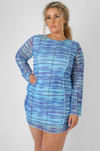 Curve Space Dye Print Mesh Dress Blue UK 18
