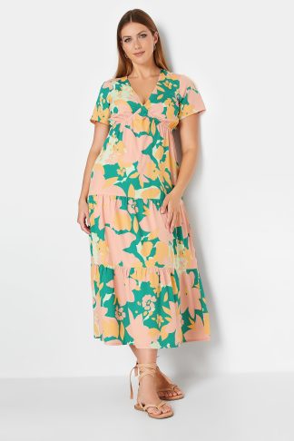 Lts Tall Green Floral Tiered Midi Dress 10 Lts | Tall Women's Summer Dresses