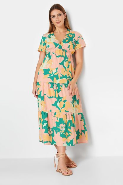 Lts Tall Green Floral Tiered Midi Dress 10 Lts | Tall Women's Summer Dresses