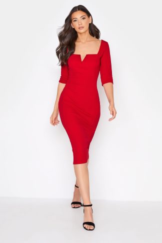 Lts Tall Red Notch Neck Midi Dress 14 Lts | Tall Women's Party Dresses