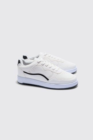 Mens Chunky Sole Detail Panel Trainers In White, White