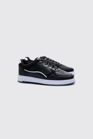 Mens Multi Panel Chunky Sole Trainers In Black, Black