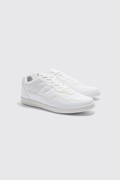 Mens Multi Panel Chunky Sole Trainers In White, White