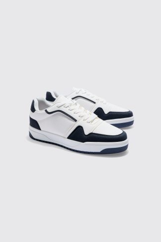 Mens White Chunky Sole Contrast Trainers, White