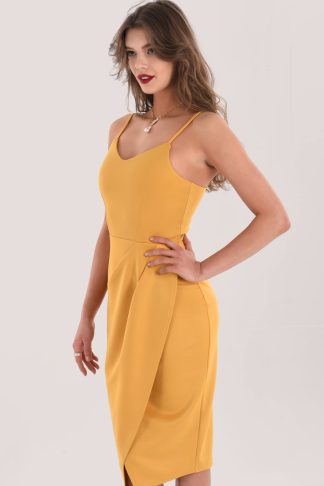 Yellow V-Neck Pencil Dress
