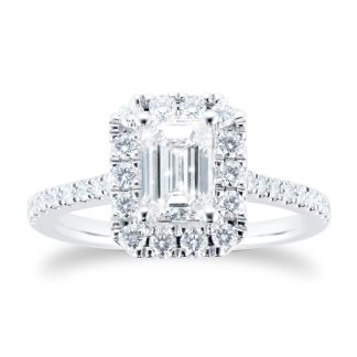 Platinum 1.20cttw Emerald Cut Halo Diamond Engagement Ring - Ring Size M