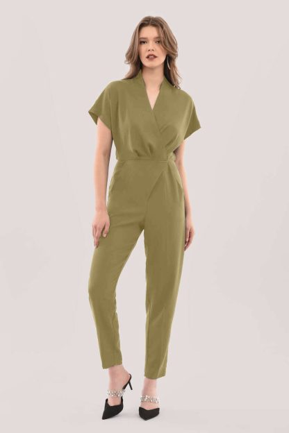 Closet London Green Wrap Front Kimono Jumpsuit