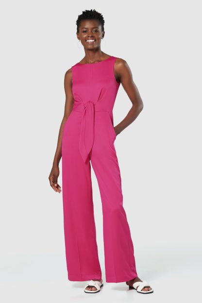 Closet London Pink Tie Front Wide Leg Jumpsuit