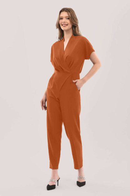 Closet London Rust Wrap Front Kimono Jumpsuit