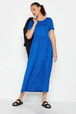 Lts Tall Cobalt Blue Polka Dot Maxi Dress 10 Lts | Tall Women's Casual Dresses