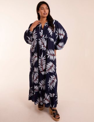 Curve Relaxed Floral Maxi Dress - 18/20 / NAVY