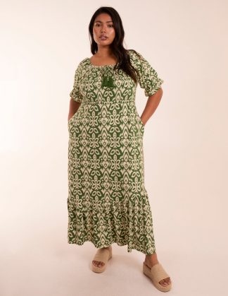 Curve Tiered Puff Sleeve Milkmaid Maxi Dress - 18/20 / KHAKI