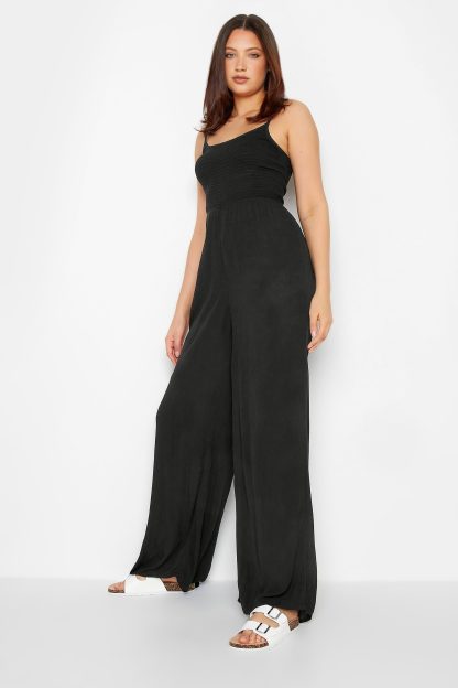 Lts Tall Black Crinkle Wide Leg Jumpsuit 8-10 Lts | Tall Women's Jumpsuits