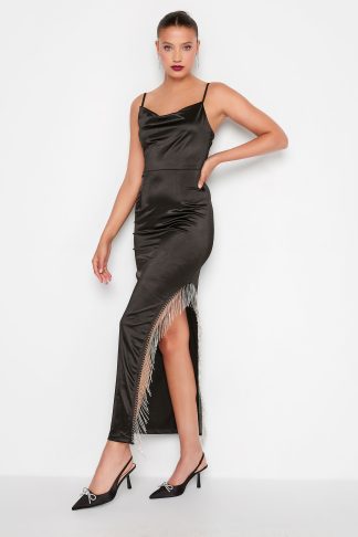 Lts Tall Black Diamante Spilt Slip Maxi Dress 10 Lts | Tall Women's Party Dresses