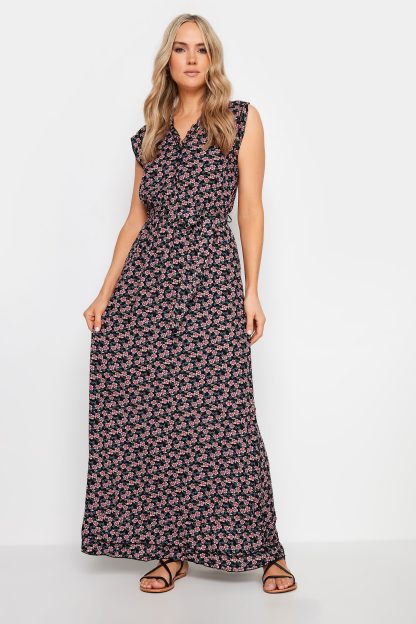 Lts Tall Black Ditsy Floral Frill Maxi Dress 12 Lts | Tall Women's Maxi Dresses