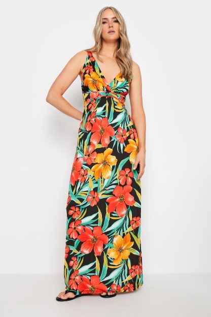 Lts Tall Black Floral Print Vneck Sleeveless Maxi Dress 12 Lts | Tall Women's Maxi Dresses