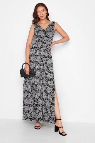 Lts Tall Black Floral Side Slit Maxi Dress 12 Lts | Tall Women's Maxi Dresses