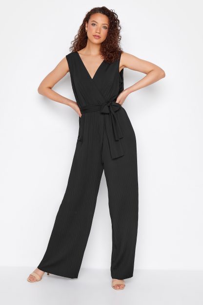 Lts Tall Black Pleated Wrap Stretch Wide Leg Jumpsuit 22-24 Lts | Tall Women's Jumpsuits