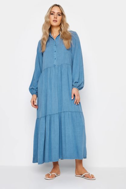 Lts Tall Blue Chambray Tiered Smock Maxi Dress 20 Lts | Tall Women's Maxi Dresses