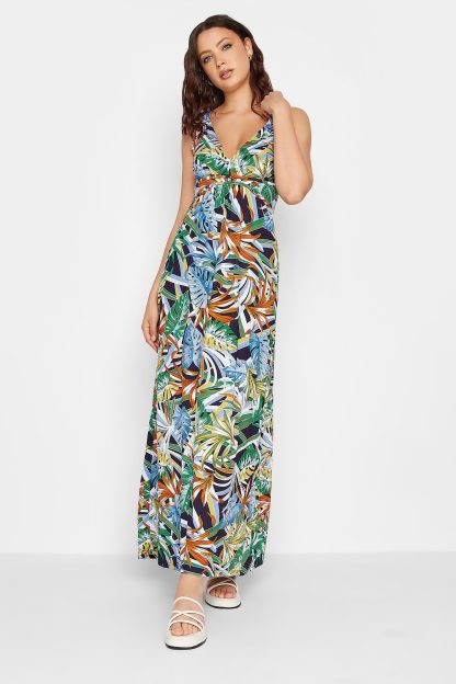 Lts Tall Green Palm Leaf Print Maxi Dress 8 Lts | Tall Women's Maxi Dresses