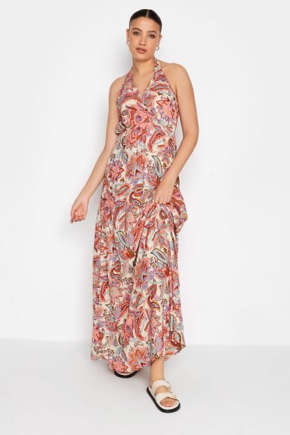 Lts Tall Pink Paisley Print Halter Neck Maxi Dress 12 Lts | Tall Women's Maxi Dresses