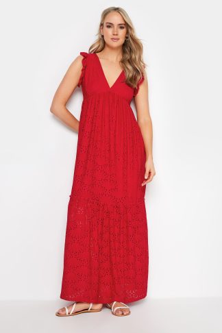 Lts Tall Red Broderie Anglaise Frill Maxi Dress 18 Lts | Tall Women's Maxi Dresses