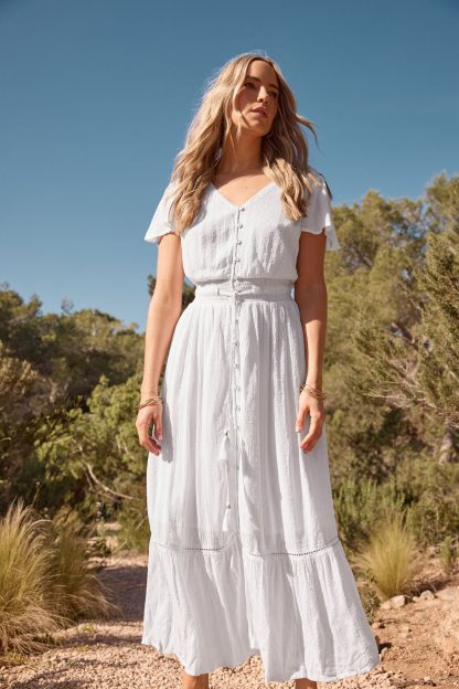 Lts Tall White Textured Tie Waist Maxi Dress 10 Lts | Tall Women's Maxi Dresses