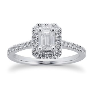 Platinum 0.75cttw Diamond Emerald Cut Halo Engagement Ring - Ring Size N
