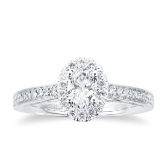 18ct White Gold 0.75cttw Diamond Oval Halo Engagement Ring - Ring Size N