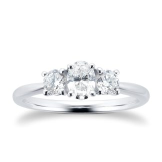 Platinum 0.76cttw Diamond Thee Stone Oval & Brilliant Cut Engagement Ring - Ring Size L