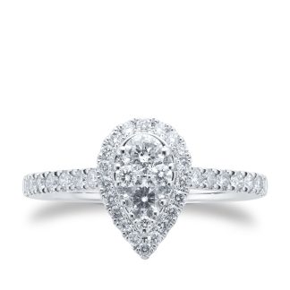 18ct White Gold 0.75ct Diamond Cluster Engagement Ring