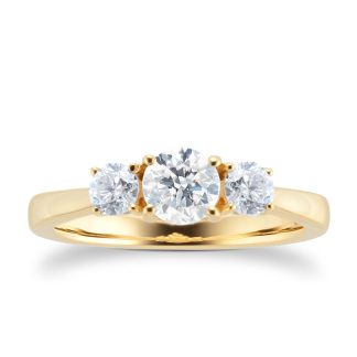 18ct Yellow Gold 1.00ct Diamond 3 Stone Engagement Ring - Ring Size J