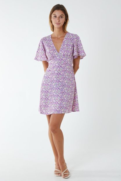 Angel Sleeve Mini Dress - 8 / Lilac