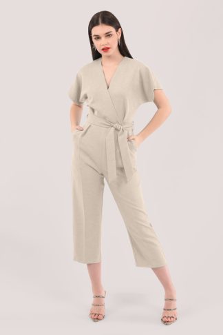 Closet London Beige Wrap Over Tie Front Jumpsuit