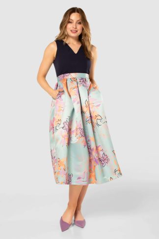 Closet London Blue 2-in-1 Floral Print Pleated Skirt Dress