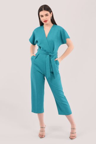 Closet London Blue Wrap Over Tie Front Jumpsuit