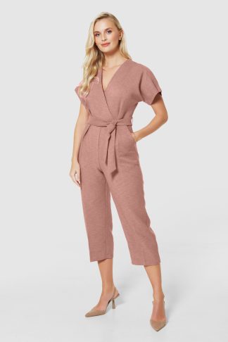 Closet London Blush Pink Wrap Over Tie Front Jumpsuit