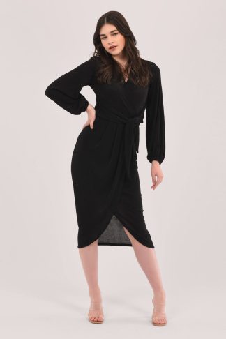 Closet London Curves Black Wrap Tie Dress